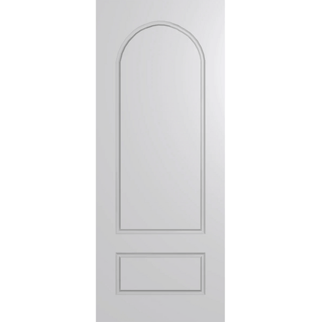 White door with an arch-shaped design on a green background Hume_VaucluseEntranceXV32_Duracote