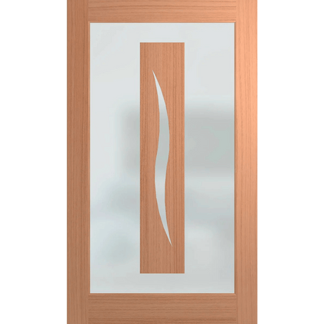 Wooden door with a glass panel featuring a wavy design on a green background Hume_XIL26_SlicedPacificMaple_GreyTint