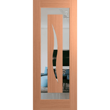 Wooden door with glass panel on a green background Hume_XIL6_SlicedPacificMaple_Clear