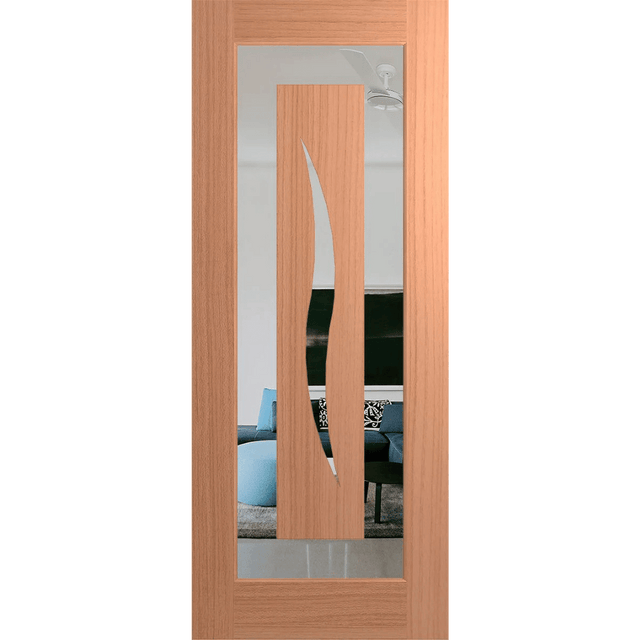 Wooden door with glass panel on a green background Hume_XIL6_SlicedPacificMaple_Clear