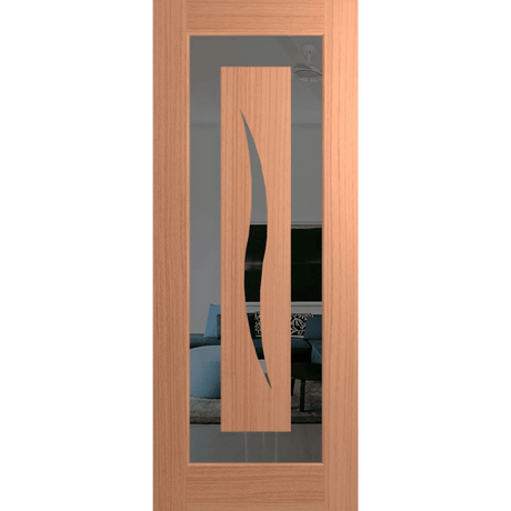 Wooden door with glass panel on a green background Hume_XIL6_SlicedPacificMaple_GreyTint