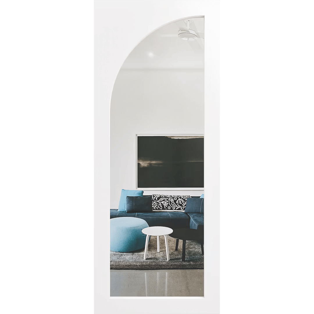 Arched clear glass on a white door. LUX10L-Clear
