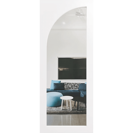Arched clear glass on a white door. LUX10L-Clear