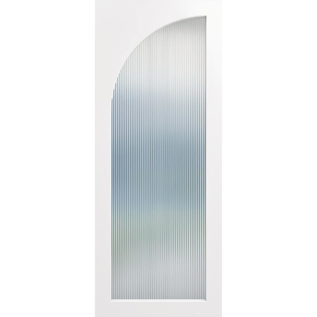 Arched glass door with white frame on a green background. LUX10L-NarrowLines