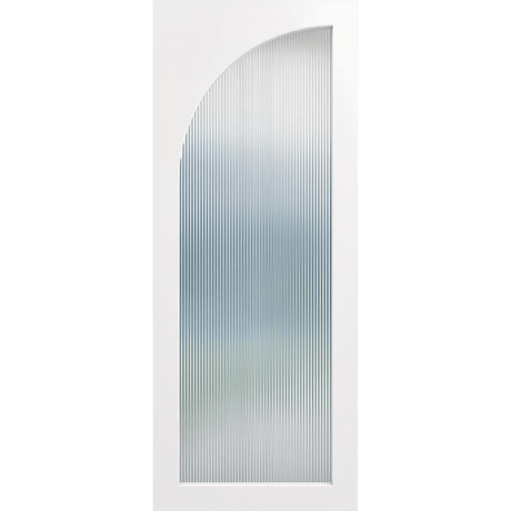 Arched glass door with white frame on a green background. LUX10L-NarrowLines