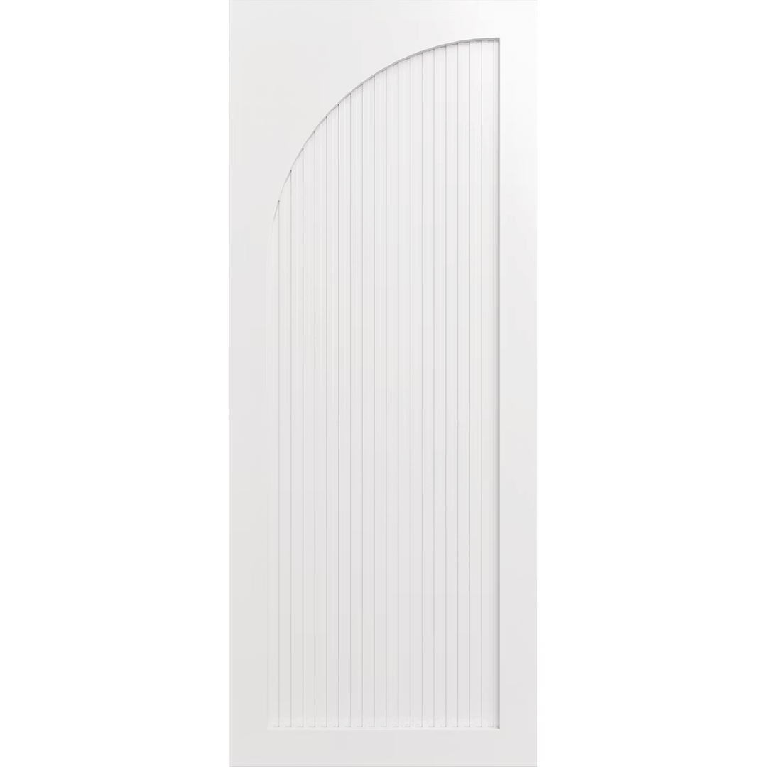 White door with a vertical slat design. LUX10L-RoutedBatten