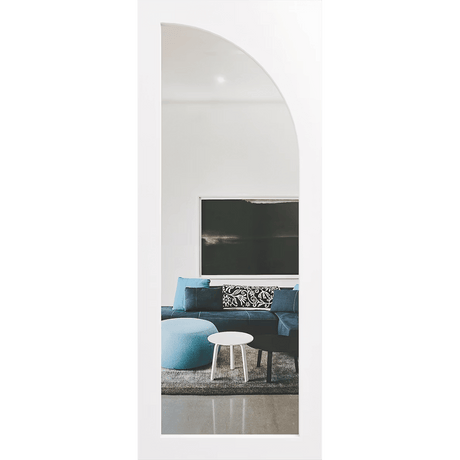 White door with clear glass and arch facing right. LUX10R-Clear