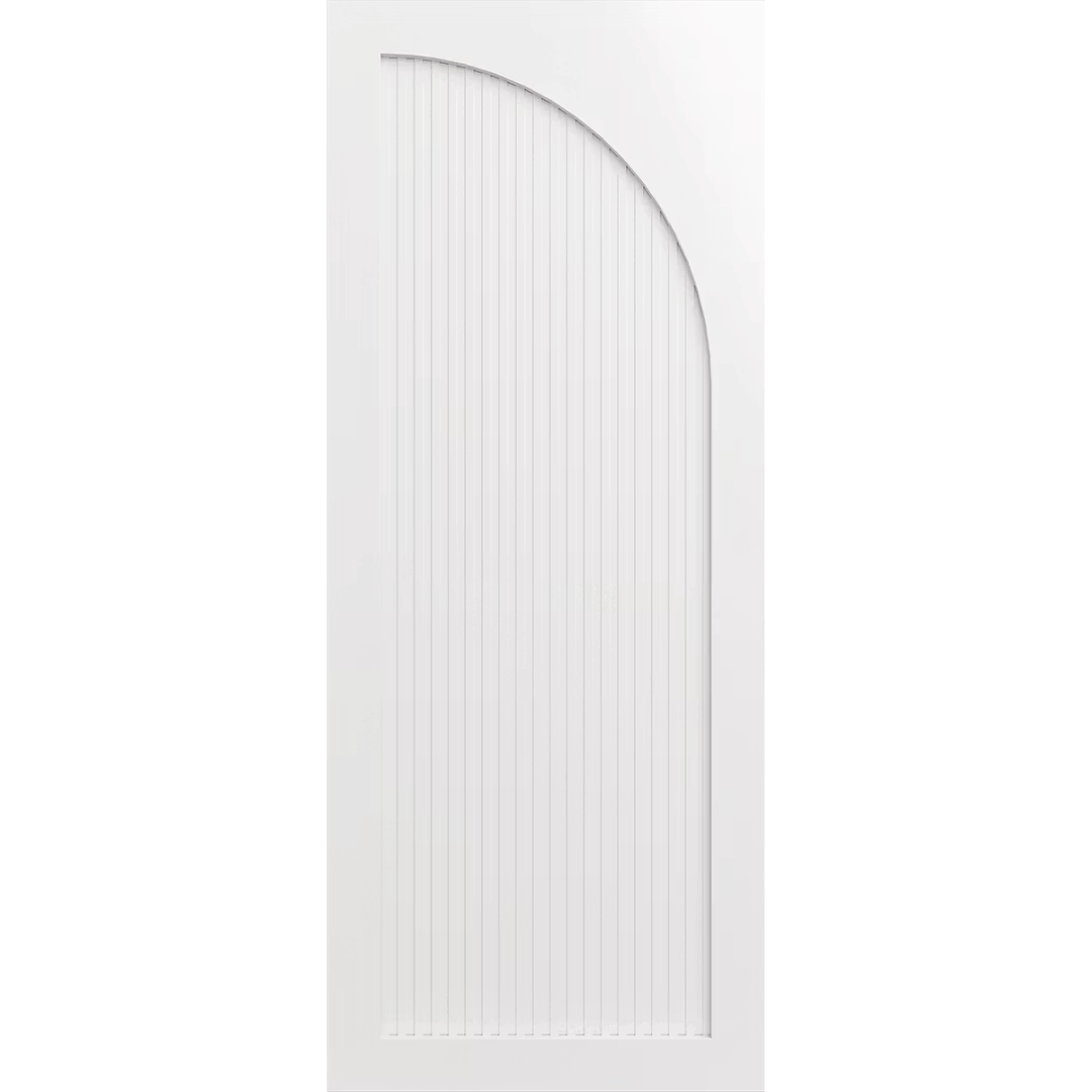 White door with an arch facing right. LUX10R-RoutedBatten
