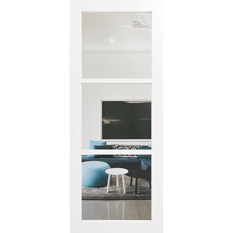 White door with three clear glass panels. LUX3-Clear