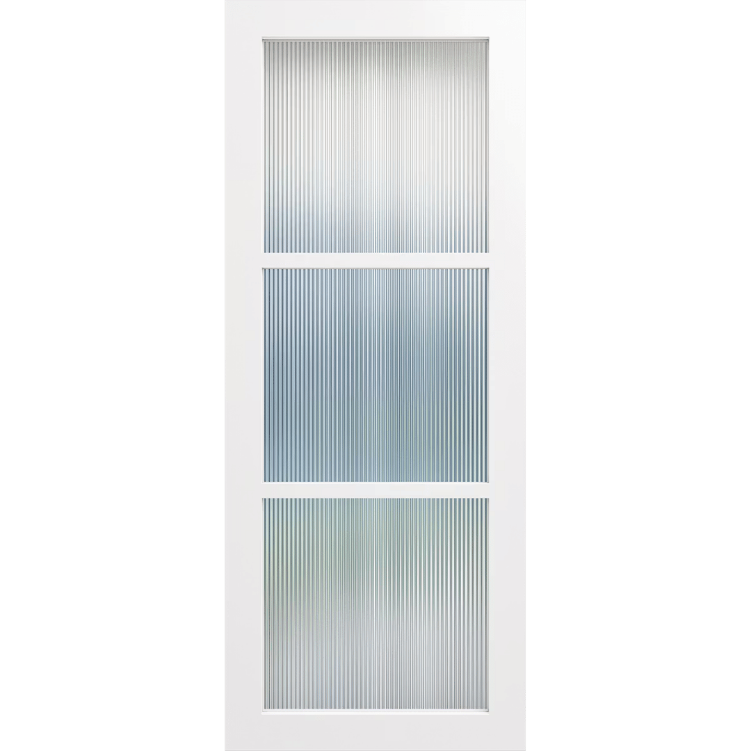 White door with glass panels on a green background. LUX3-NarrowLines