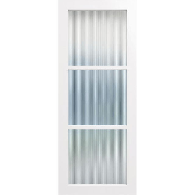 White door with glass panels on a green background. LUX3-NarrowLines