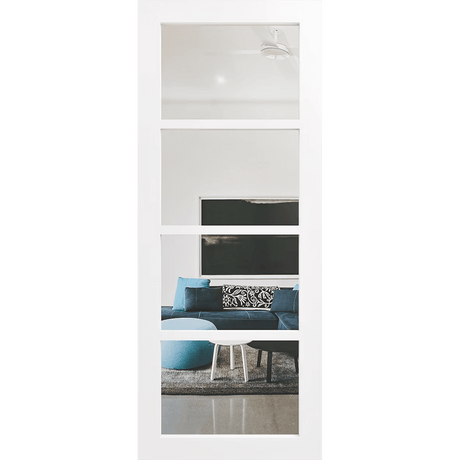 White door with four clear glass panels. LUX4-Clear