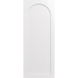 White door with a decorative arch on a green background. LUX8-RoutedBatten