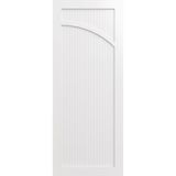 White door with a vertical slat design and an arch facing right. LUX9R-RoutedBatten