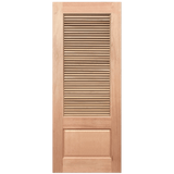 Wooden door with slatted design on a green background. Louvre5