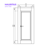 Technical drawing of a door labeled 'MAURITIUS' with dimensions.