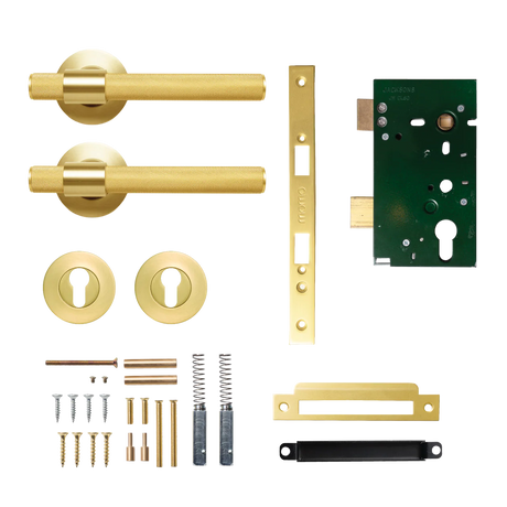 MomoBelgraviaSolidBrassKnurledLeverEntranceSetInBrushedSatinBrass