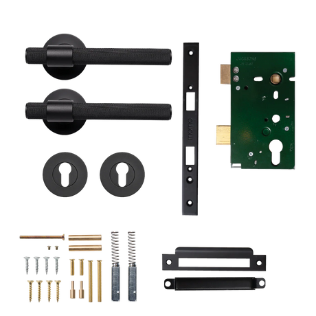 MomoBelgraviaSolidBrassKnurledLeverEntranceSetInMattBlack