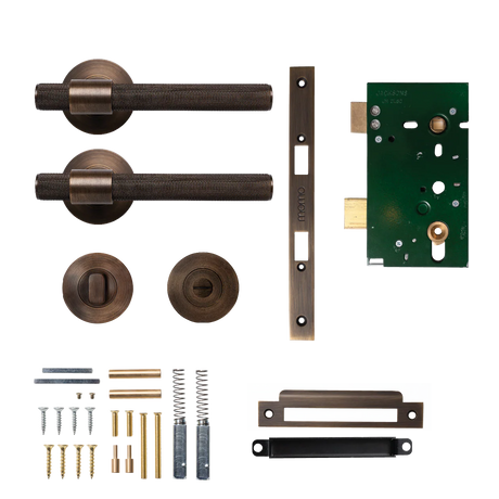 MomoBelgraviaSolidBrassKnurledMorticeLockPrivacyLeverSetInBronze