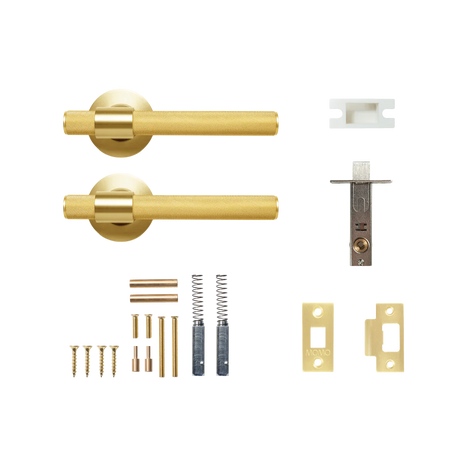 MomoBelgraviaSolidBrassKnurledTubularLatchPassageLeverSetInBrushedSatinBrass