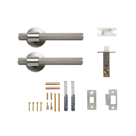 MomoBelgraviaSolidBrassKnurledTubularLatchPassageLeverSetInDullBrushedNickel