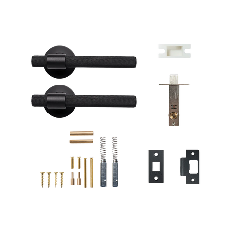 MomoBelgraviaSolidBrassKnurledTubularLatchPassageLeverSetInMattBlack