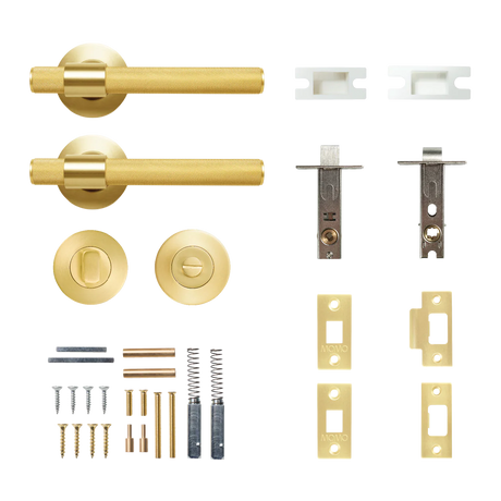 MomoBelgraviaSolidBrassKnurledTubularLatchPrivacyLeverSetInBrushedSatinBrass