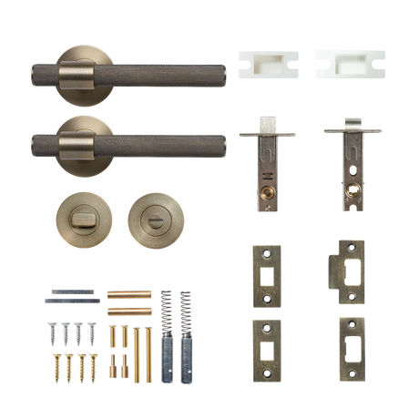 MomoBelgraviaSolidBrassKnurledTubularLatchPrivacyLeverSetInDarkBrushedBrass