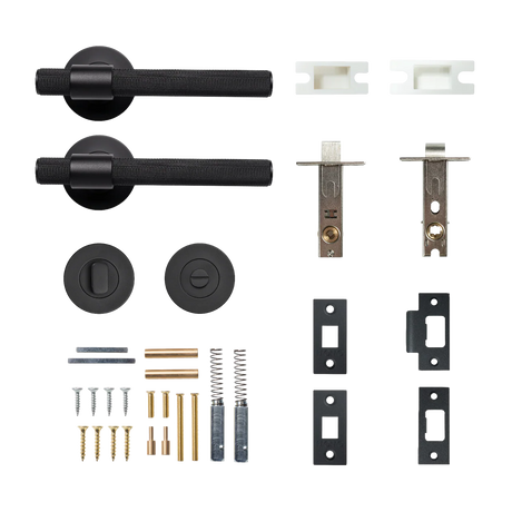 MomoBelgraviaSolidBrassKnurledTubularLatchPrivacyLeverSetInMattBlack