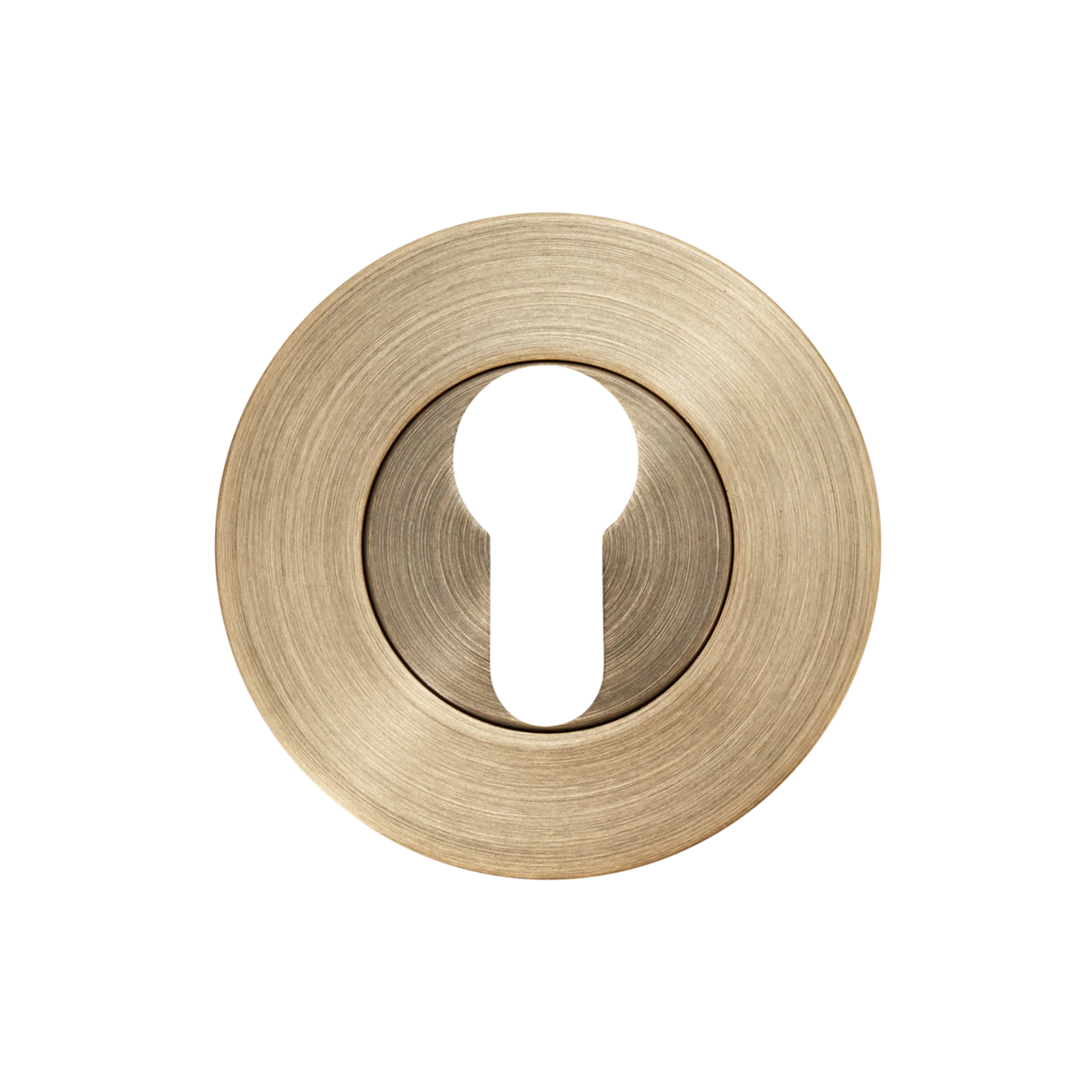 Brass door escutcheon on a white background. MomoEuroCylinderEscutcheonSetDarkBrushedBrass