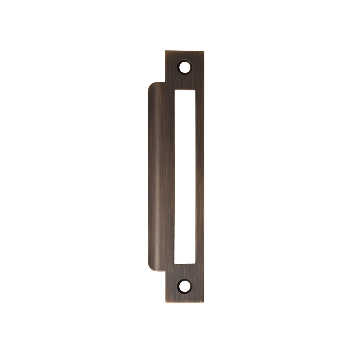 Bronze door handle on a white background. MomoMorticeLockUniversalStrikePlateBronze
