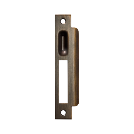 Bronze door handle on a white background. MomoRollerMorticeLockRightHandStrikePlateBronze_22ed62c3-c8d8-4894-a0b5-3aad31e02ba1