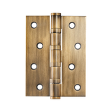 Brass door hinge on a white background. MomoSolidBrassHinge100mmx76mmInDarkBrushedBrass