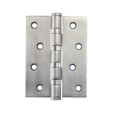 Metallic door hinge on a white background. MomoSolidBrassHinge100mmx76mmInDullBrushedNickel