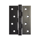 Metallic door hinge on a white background. MomoSolidBrassHinge100mmx76mmInMattBlack