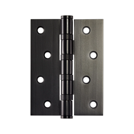 Metallic door hinge on a white background. MomoSolidBrassHinge100mmx76mmInMattBlack