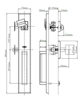 Technical dimension drawing of a N2LOK Agrigento Entry Set Box Pack Dimensions showing front, side, and rear views with measurements in millimeters.