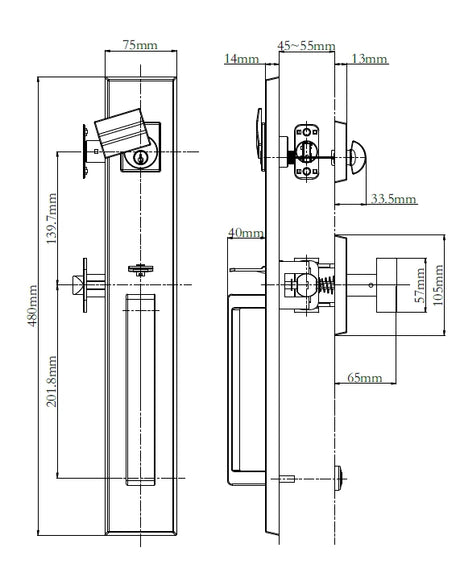 Technical dimension drawing of a N2LOK Agrigento Entry Set Box Pack Dimensions showing front, side, and rear views with measurements in millimeters.
