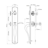 Technical drawing of a door handle N2LOK Etna Entry Handle Set Box Pack with dimensions labeled