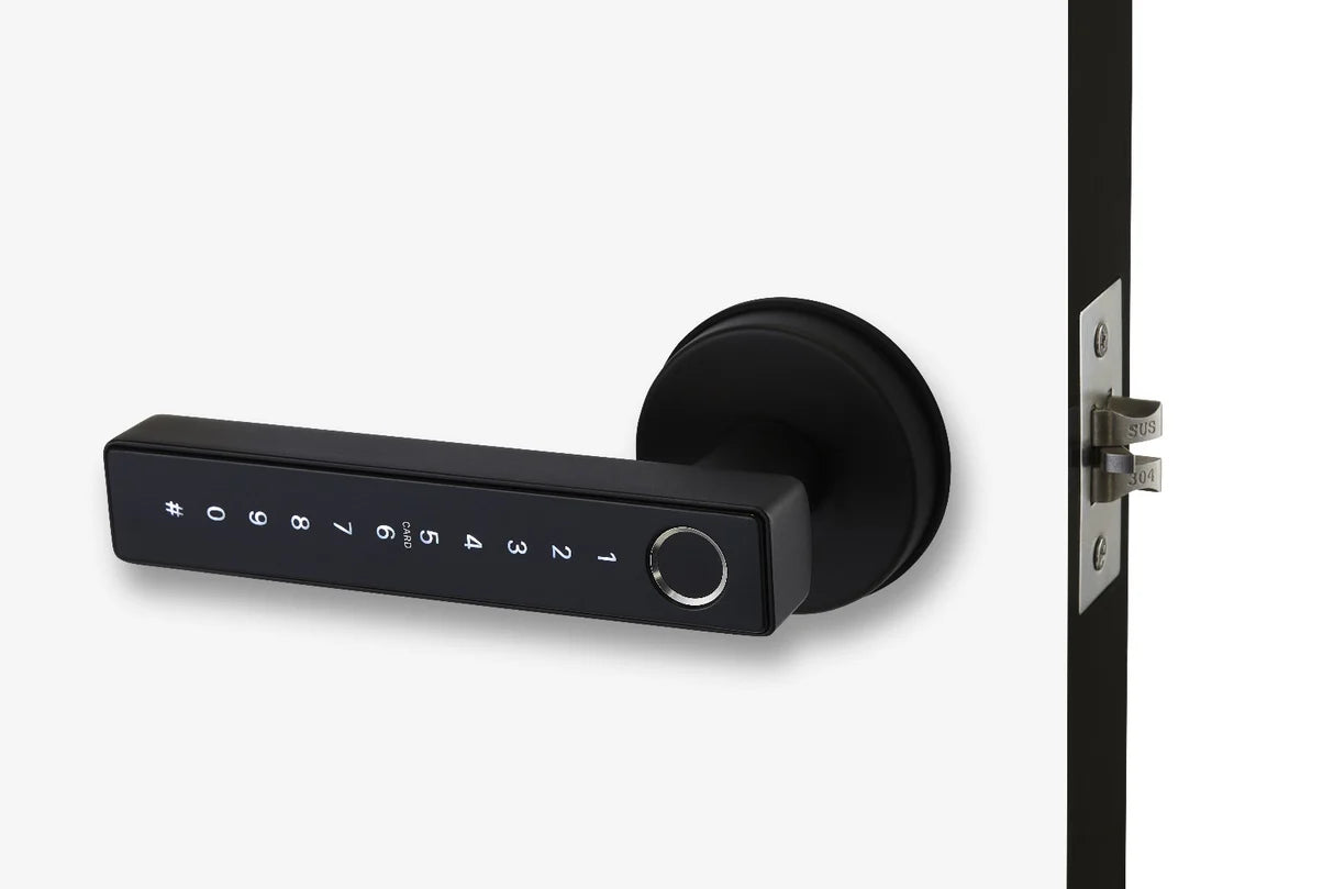 Black digital door handle on a white background. Novo-Smart-Lock-N25-5