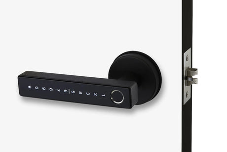 Black digital door handle on a white background. Novo-Smart-Lock-N25-5