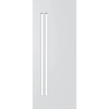 Slimlite PSLM 202 entrance door featuring geometric glass panels in a rich timber veneer
