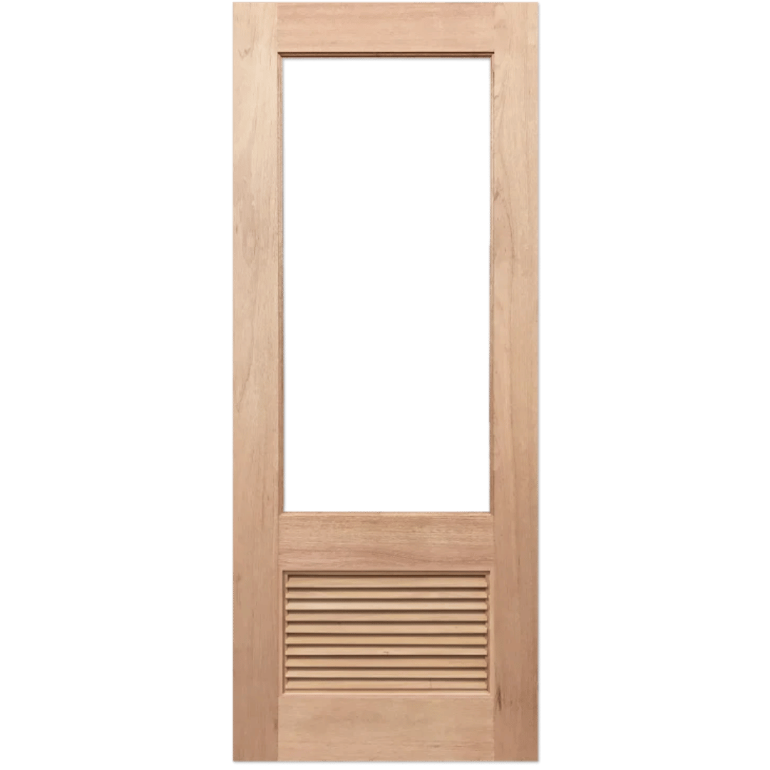 Wooden door with a green glass panel on a transparent background. Paddington1G-LV