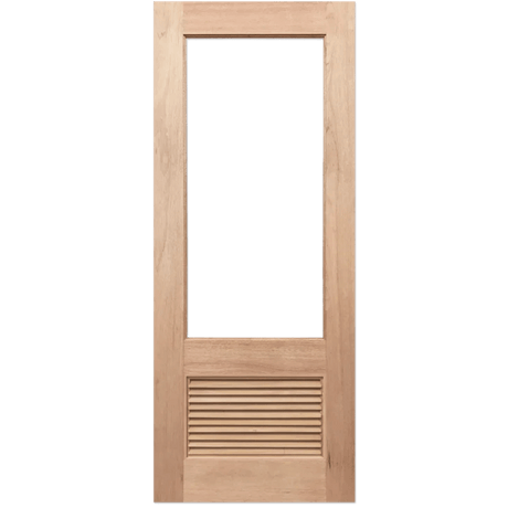 Wooden door with a green glass panel on a transparent background. Paddington1G-LV