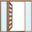 Hume Doors PIV FG Meranti pivot frame for one door and two sidelites shown with a clear finish