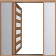 Hume Doors PIV FG Meranti pivot frame for one door and two sidelites shown with a translucent stain