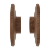 Two wooden round door handles on a transparent background. RoundEmberwoodPair