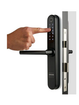Black digital door handle with electronic keypad on a white background. S13BBlack