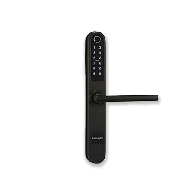 Black digital door handle with electronic keypad on a white background. S13BGrey