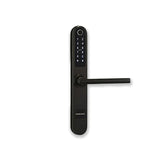 Black digital door handle with electronic keypad on a white background. S13BGrey